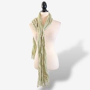 Wilfred Green Linen Blend Scarf Fringe Trim Rectangle Spring Casual Preppy 27x82